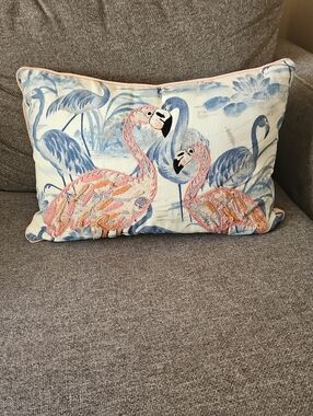 Pink Flamingo Embroidered Decorative Pillow - Home Accents